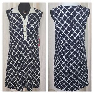 Vince Camuto Navy/White Sleeveless Dress